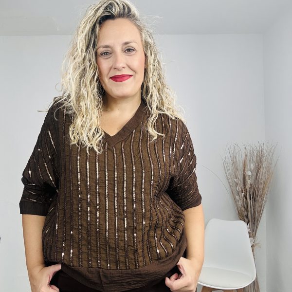 Blusa lentejuelas marrón