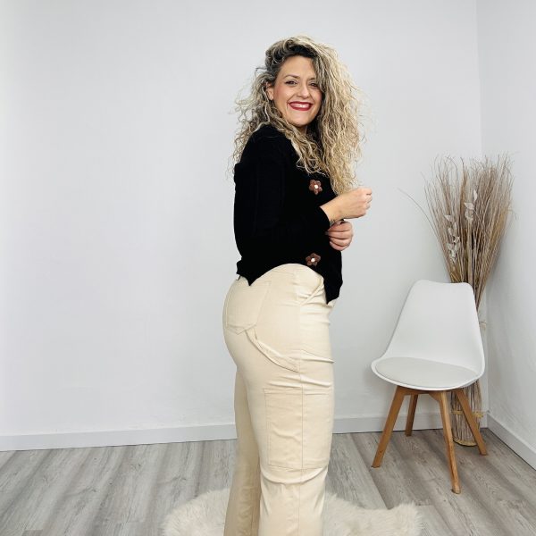Pantalón  cargo wide leg beige - Imagen 2