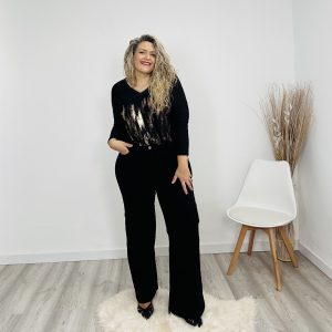 Denim wide leg negro