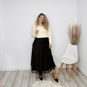 Falda saten encaje marrón