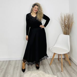 Falda Satén encaje negra