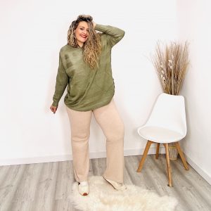 Pantalón punto Canalé lateral beige