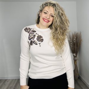 Jersey Rosas lentejuelas marfil