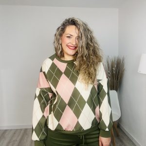 Sudadera Rombos verde/rosa