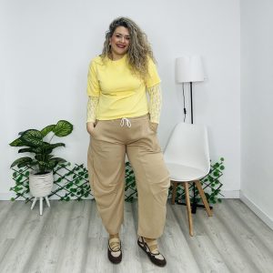 Pantalón barrel algodón Sara camel