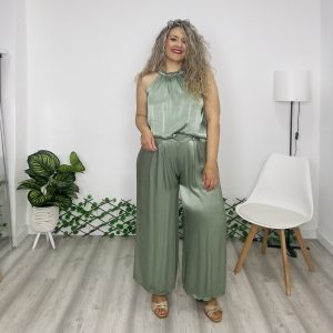 Pantalón satinado pinza verde